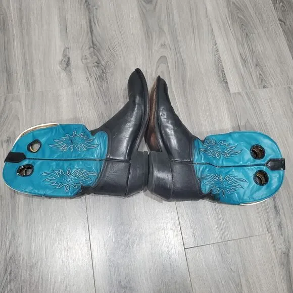 Tony Lama Boots Buckaroo Womens 10D Blue Black Western Rodeo Cowgirl